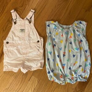 Oshkosh pink overalls & Primary bubble suit 12-18m